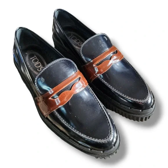 Tod's Black Patent Leather Penny Loafers with Brown Keeper Women’s Size 36 - Picture 12 of 16